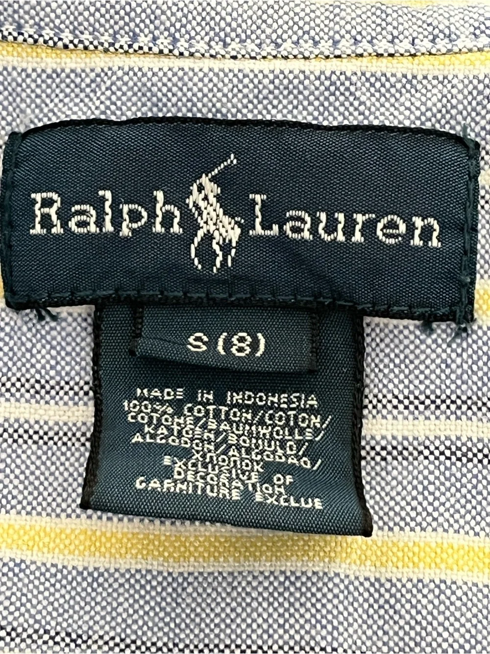 Boys Ralph Lauren blue and yellow striped button down shirt.  Size small or 8.